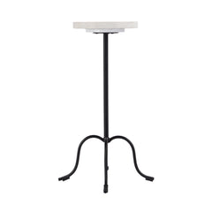 25" White and Black Marble and Iron Round Pedestal End Table
