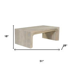 51" White Solid Wood Double Pedestal Coffee Table