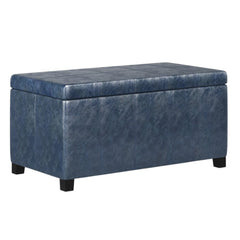 36" Dark Brown and Denim Blue Upholstery Storage Ottoman