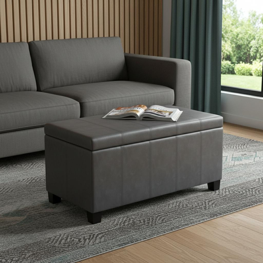 36" Dark Brown and Gray Upholstery Storage Ottoman