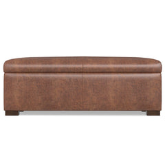 48" Walnut and Brown Upholstery Storage Ottoman
