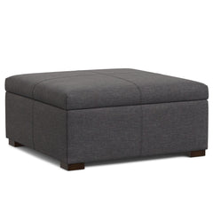 36" Walnut and Slate Gray Upholstery Storage Ottoman
