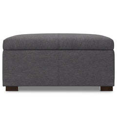 36" Walnut and Slate Gray Upholstery Storage Ottoman