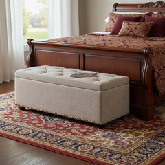44" Dark Brown and Natural Upholstery Storage Ottoman