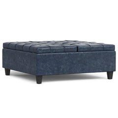 40" Blue and Black Leather Cocktail Ottoman With Storage