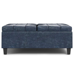 40" Blue and Black Leather Cocktail Ottoman With Storage