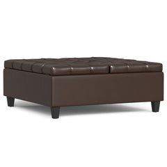 40" Brown and Black Leather Cocktail Ottoman With Storage