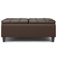 40" Brown and Black Leather Cocktail Ottoman With Storage