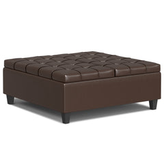 40" Brown and Black Leather Cocktail Ottoman With Storage