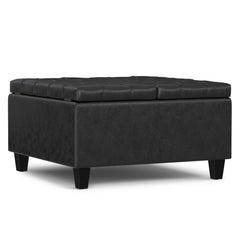 30" Black Leather Cocktail Ottoman With Storage