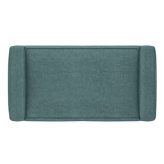 29" Teal Blue and Walnut Linen Ottoman