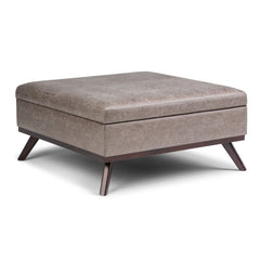 36" Gray and Brown Leather Cocktail Ottoman With Storage