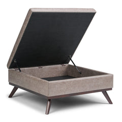 36" Gray and Brown Leather Cocktail Ottoman With Storage