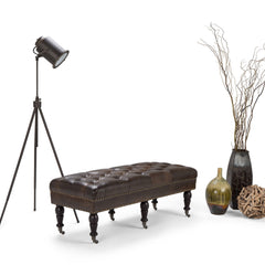 50" Brown and Dark Brown Leather Ottoman
