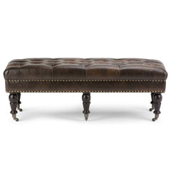 50" Brown and Dark Brown Leather Ottoman