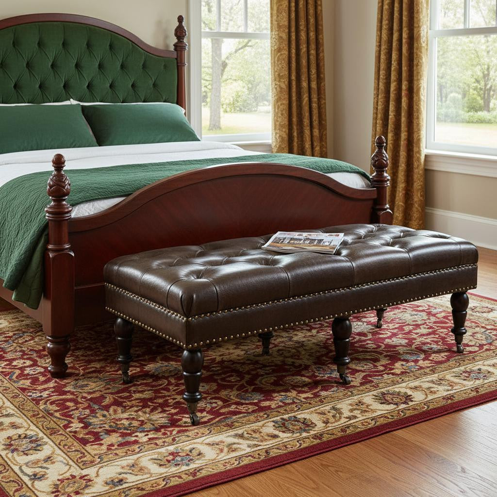 50" Brown and Dark Brown Leather Ottoman