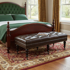 50" Brown and Dark Brown Leather Ottoman