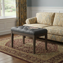 28" Gray and Brown Leather Ottoman
