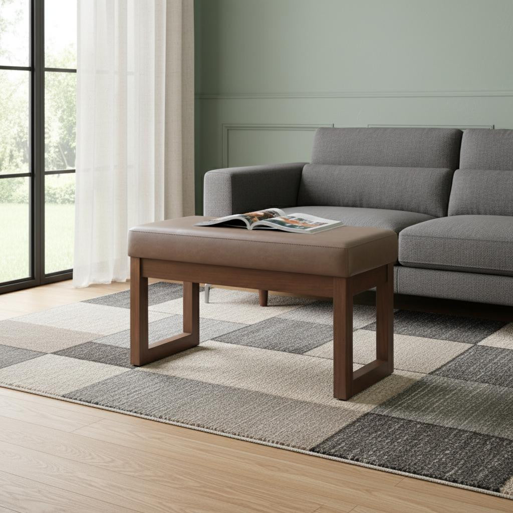 27" Burnished Brown and Brown Leather Footstool