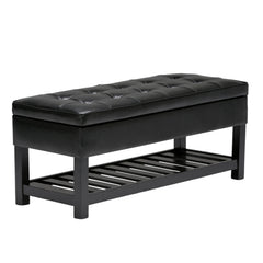 44" Black and Dark Brown Leather Ottoman With Storage
