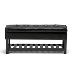 44" Black and Dark Brown Leather Ottoman With Storage