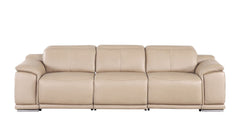 108" Beige Leather Reclining USB Sofa