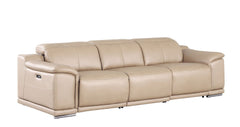 108" Beige Leather Reclining USB Sofa
