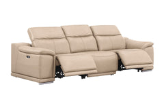 108" Beige Leather Reclining USB Sofa