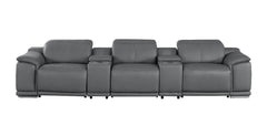134" Battleship Gray Leather Reclining USB Sofa