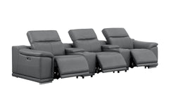 134" Battleship Gray Leather Reclining USB Sofa