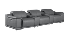 134" Battleship Gray Leather Reclining USB Sofa