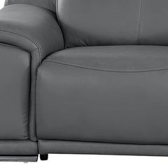 134" Battleship Gray Leather Reclining USB Sofa