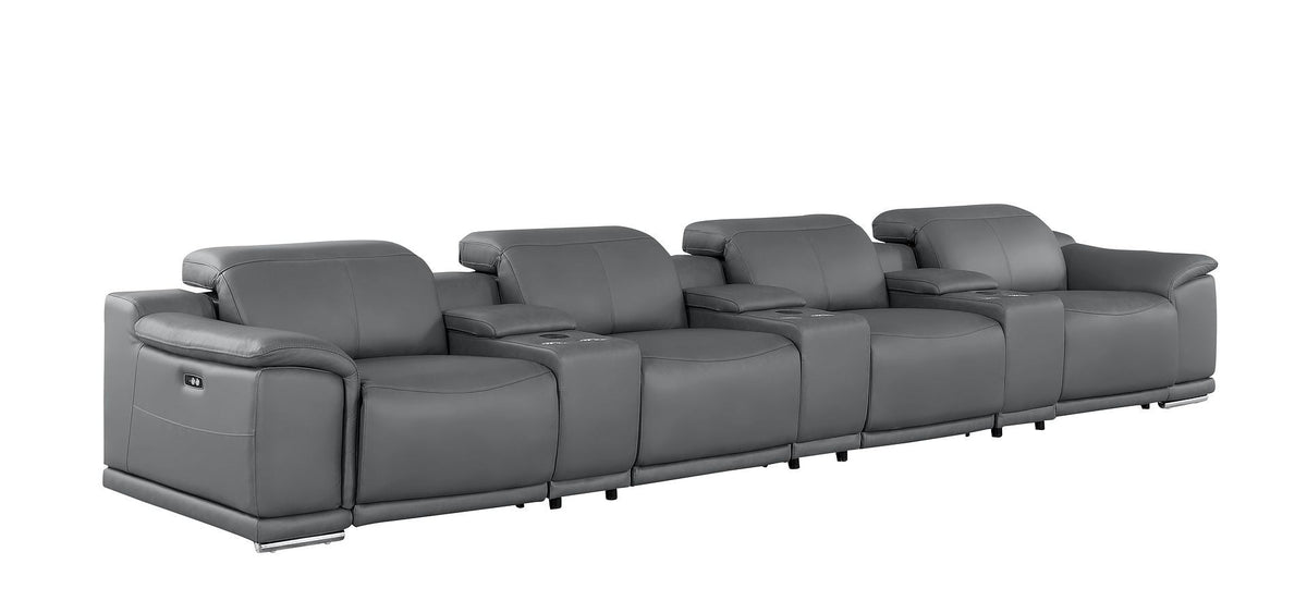 175" Battleship Gray Leather Reclining USB Sofa