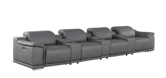 175" Battleship Gray Leather Reclining USB Sofa