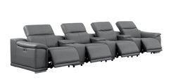 175" Battleship Gray Leather Reclining USB Sofa