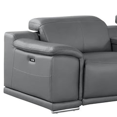 175" Battleship Gray Leather Reclining USB Sofa