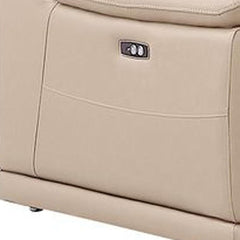 Beige Leather Modular L Shaped Seven Piece Corner Sectional With Console
