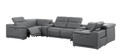 Battleship Gray Leather Modular U Shaped Eight Piece Corner Sectional With Console