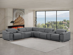Battleship Gray Leather Modular L Shaped Eight Piece Corner Sectional With Console