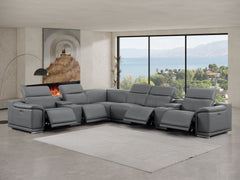 Battleship Gray Leather Modular L Shaped Eight Piece Corner Sectional With Console