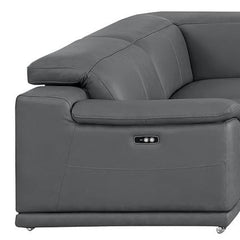 Battleship Gray Leather Modular U Shaped Eight Piece Corner Sectional With Console