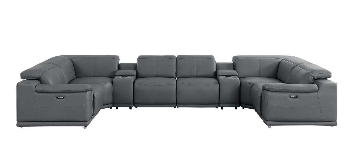 Battleship Gray Leather Modular U Shaped Eight Piece Corner Sectional With Console