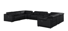 Battleship Gray Leather Modular U Shaped Ten Piece Corner Sectional With Console