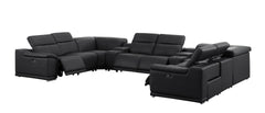 Battleship Gray Leather Modular U Shaped Ten Piece Corner Sectional With Console