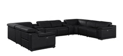 Battleship Gray Leather Modular U Shaped Ten Piece Corner Sectional With Console