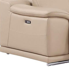 Beige Leather Modular L Shaped Six Piece Corner Sectional With Console