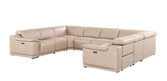 Beige Leather Modular U Shaped Eight Piece Corner Sectional