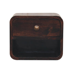 16" Walnut Solid Wood Round One Drawer Floating Nightstand