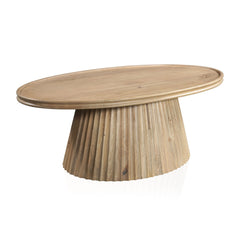 48" Light Brown Solid Wood Oval Pedestal Coffee Table