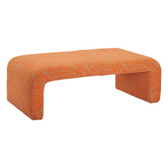 50" Orange Fabric and Plastic Upholstered Bench